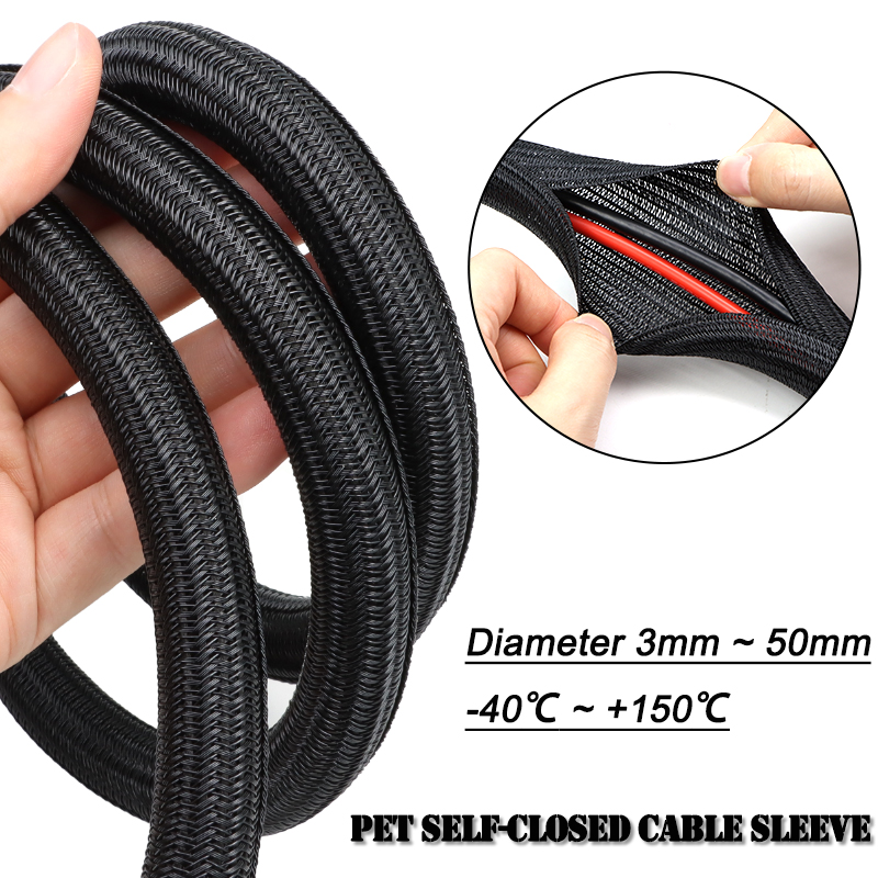 Cable Sleeve Braided - 2/10m Czarna Oplotka Samozaciskowa z PET,